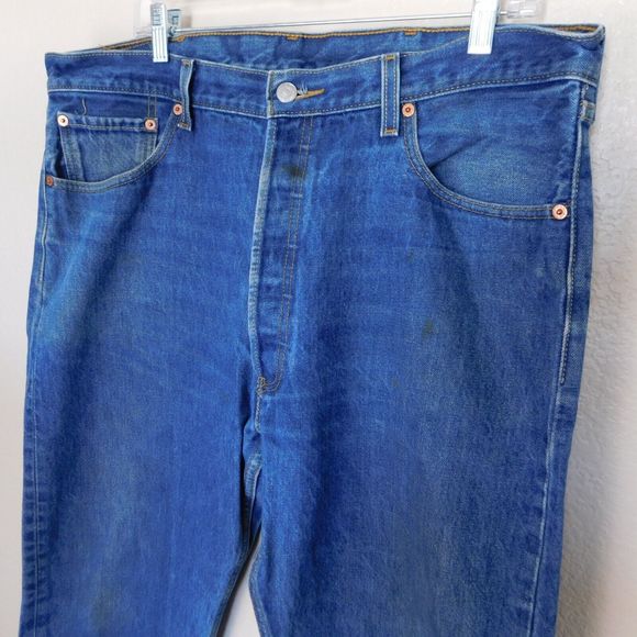 Levis 501 XX Jeans Size 40 x 34 Denim 5 Pocket Indigo Blue Casual Button Fly - Picture 2 of 10
